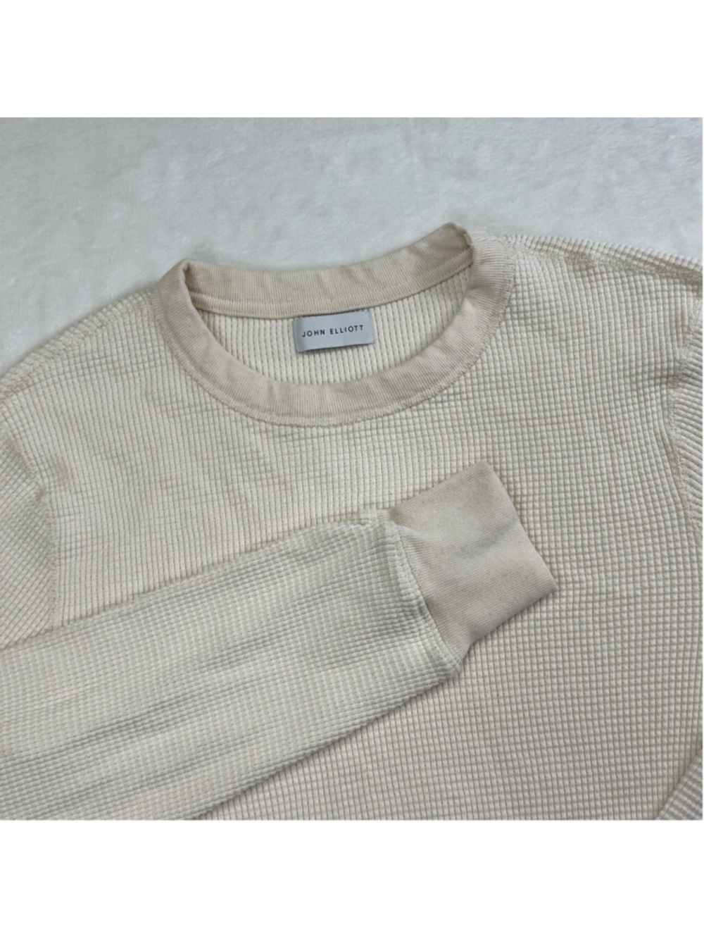 Men's John Elliott Long Sleeve Waffle Tee in Off-White Cream Made In USA